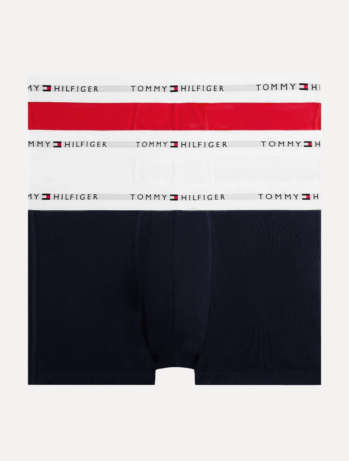 Cueca Tommy Hilfiger Cotton Stretch Trunk Vermelha Marinho e Branca Pack 3UN