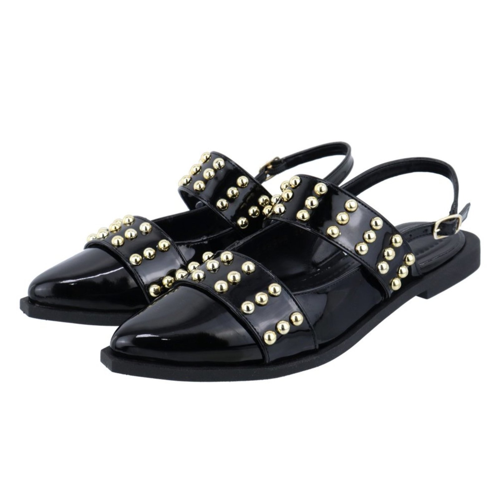 Vista 2 Sapatilha Slingback Rasteira Feminina Detalhe Bolas Dourado 184202 preto preto