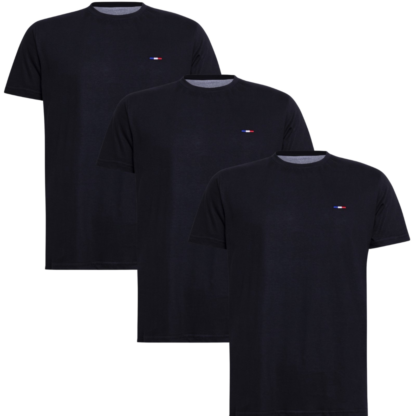 Kit 3 Camisetas Básicas Masculina em Algodão Premium Bordado França Preto