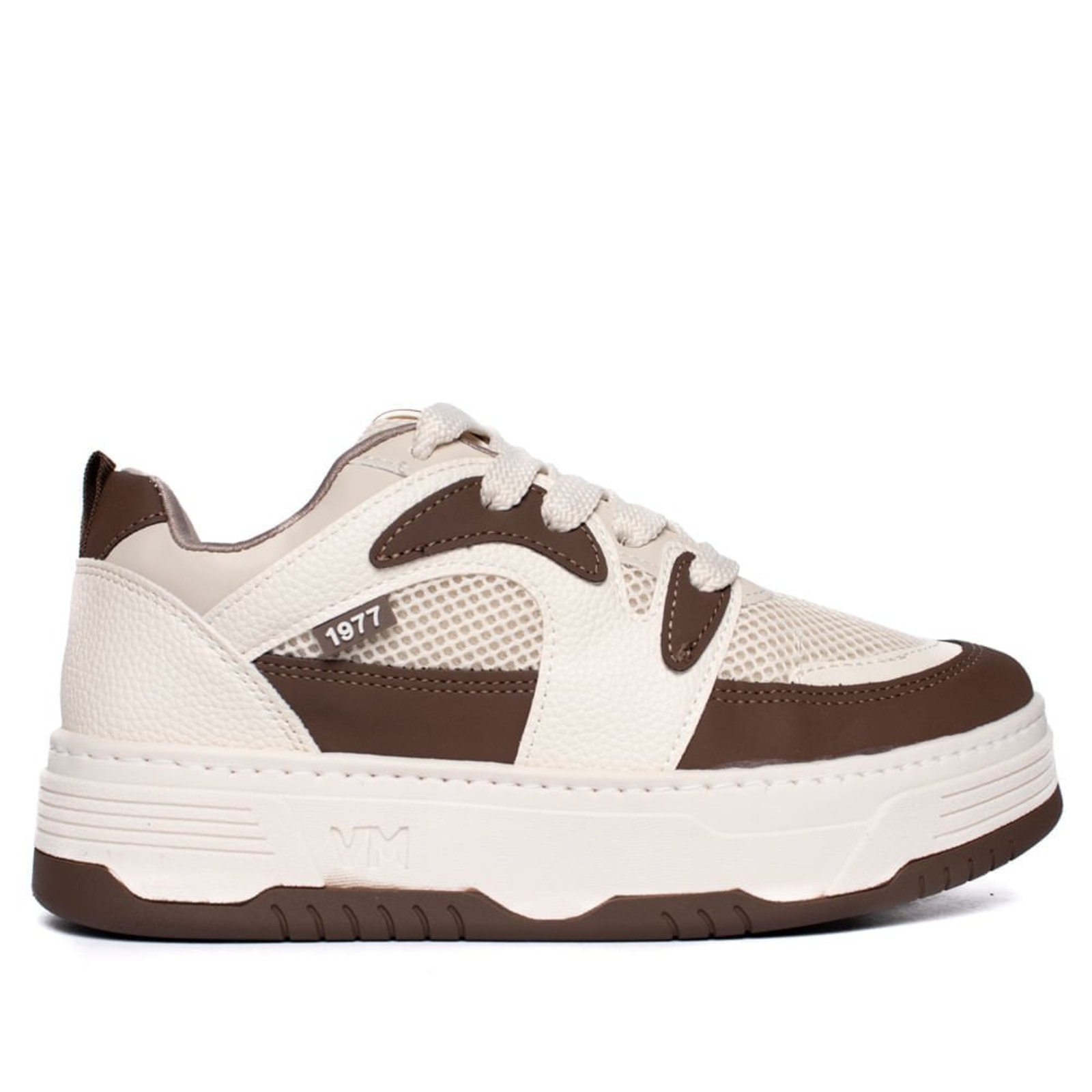 Tênis Feminino Via Marte Napa Caixa Alta Marrom/Off White