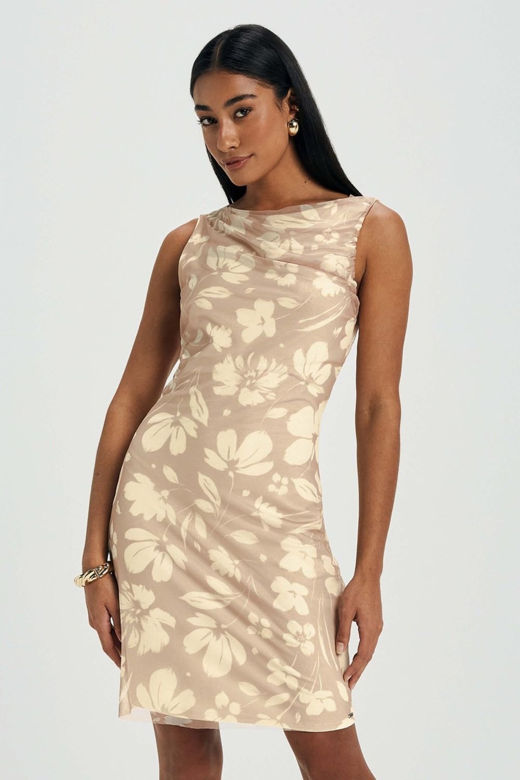Vestido Feminino Curto Tule Floral Marialícia Amarelo