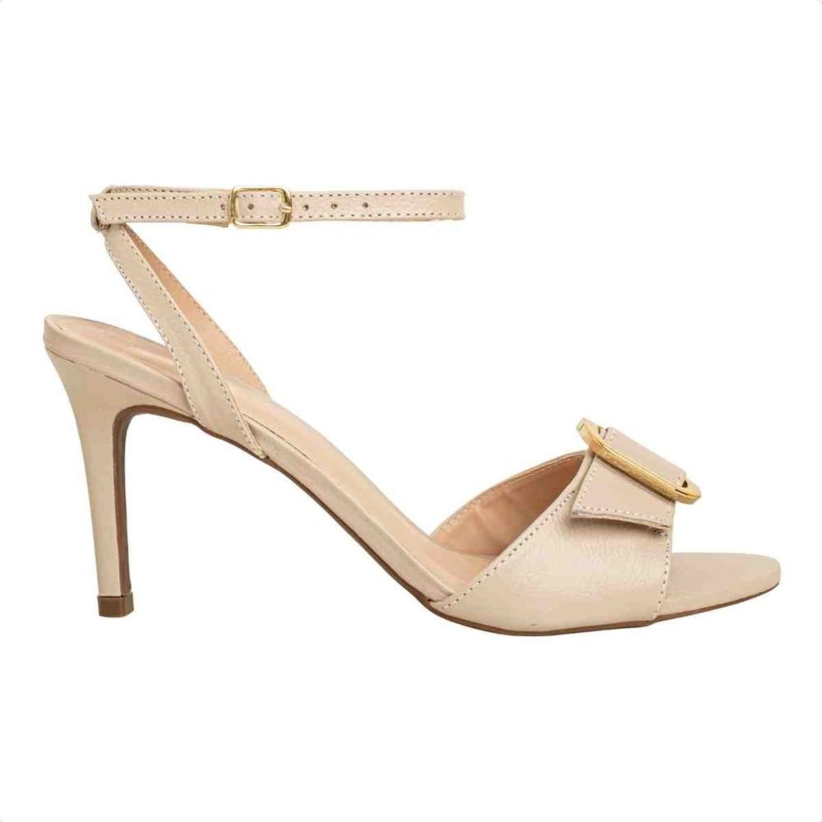 Sandália Feminina Salto Fino Ayla Fivela Dm Couro Off White