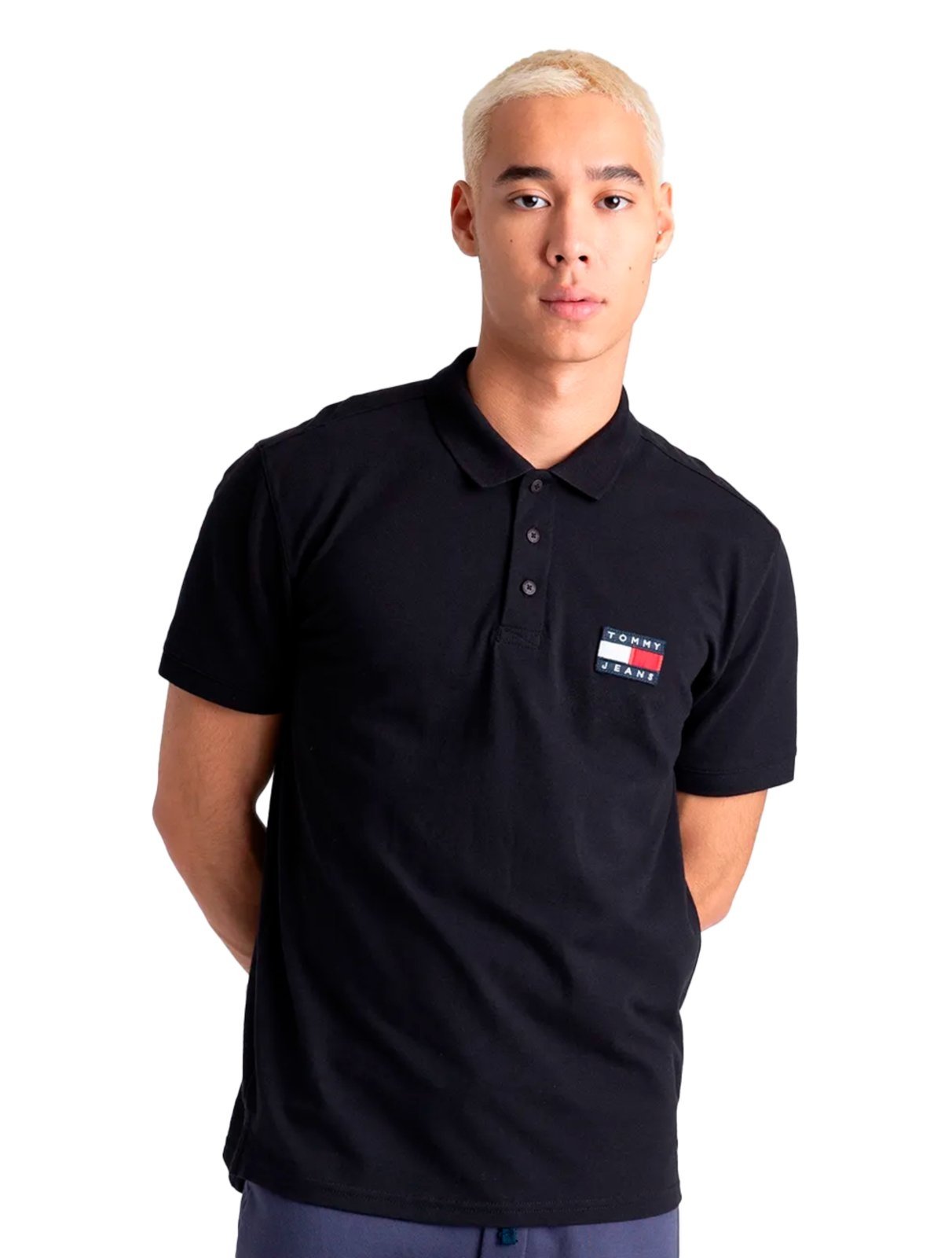 Polo Tommy Jeans Masculina Regular Classic Flag Badge Preta