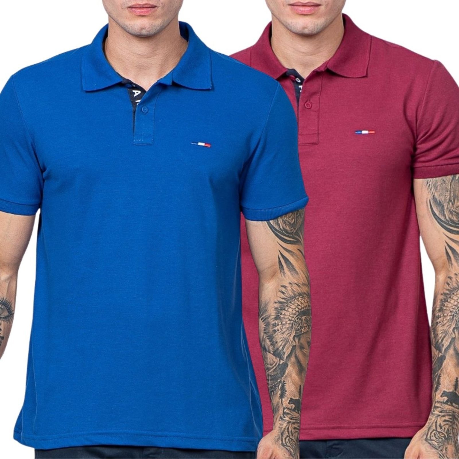 Kit 2 Polos Masculina Básicas FMF Piquet no Estilo Tommy Bordado França