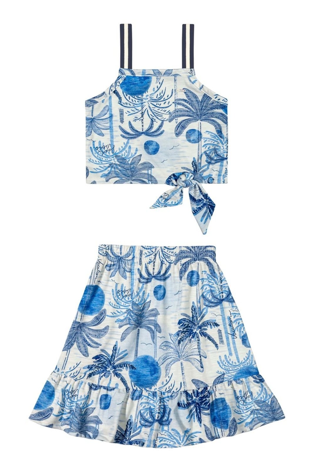 Vista 2 Infantil - Conjunto Menina Tropical Amarração Elian azul Elian azul