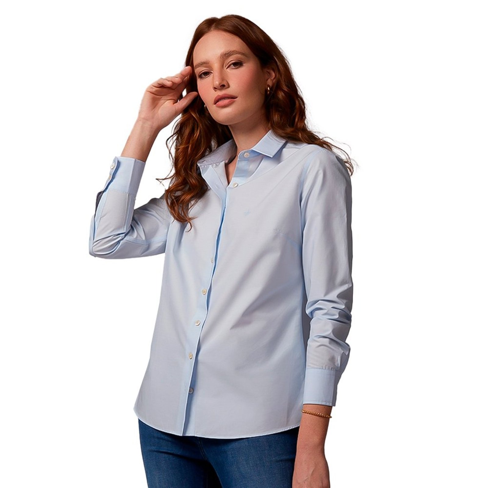 Camisa Dudalina Tricoline Regular Pr27 Azul Feminino