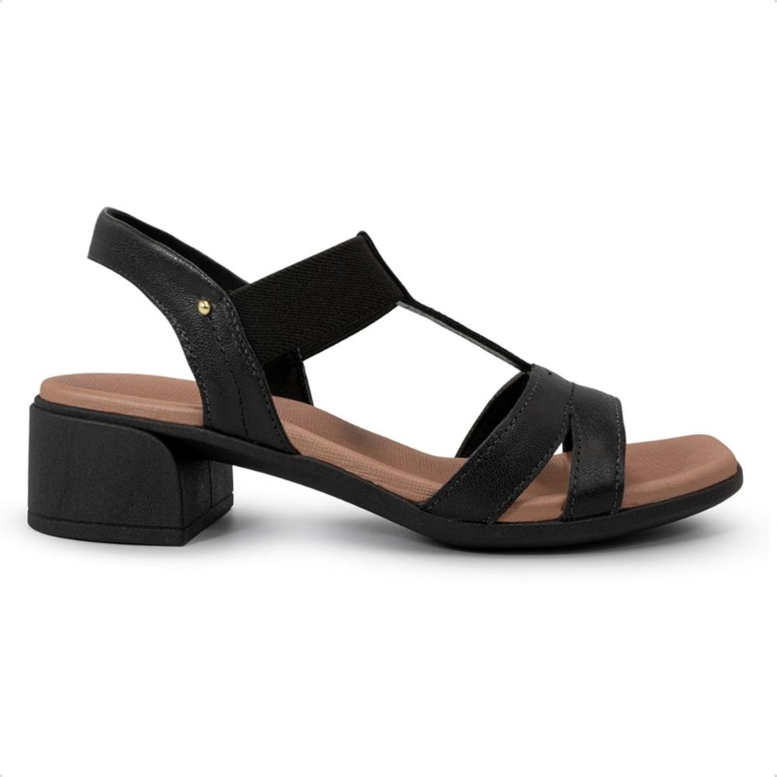 Sandália Usaflex Feminino Bico Quadrado Couro Casual AN27006 Preto