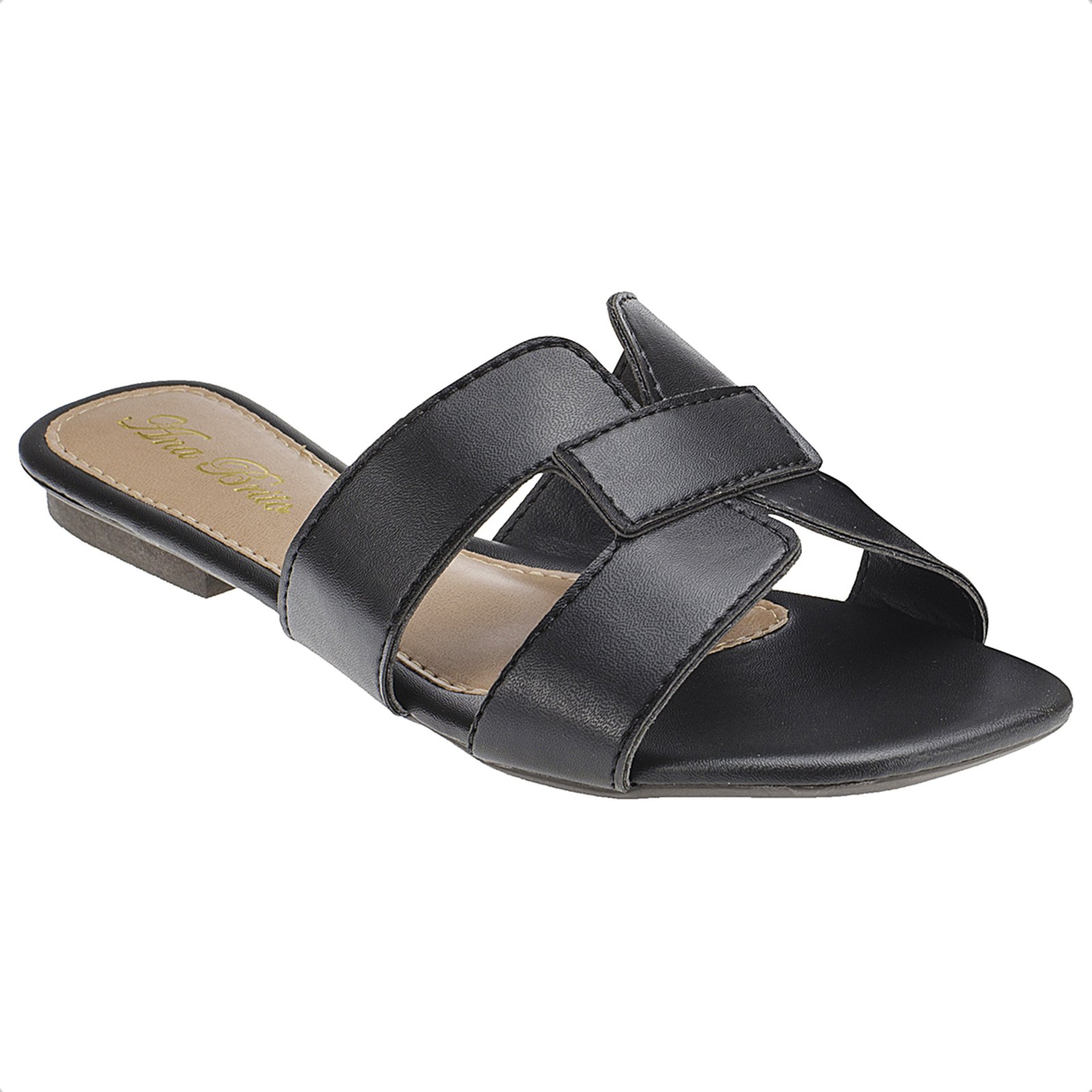 Sandália Rasteira H feminina Moda Luxo 111 Ana Brito Preto