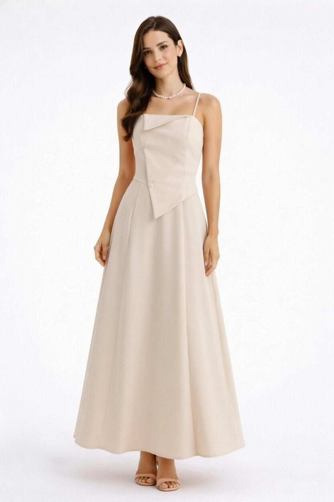 Vestido Longo D Bell Outlet Fashion Alcinha Transpassado Bege