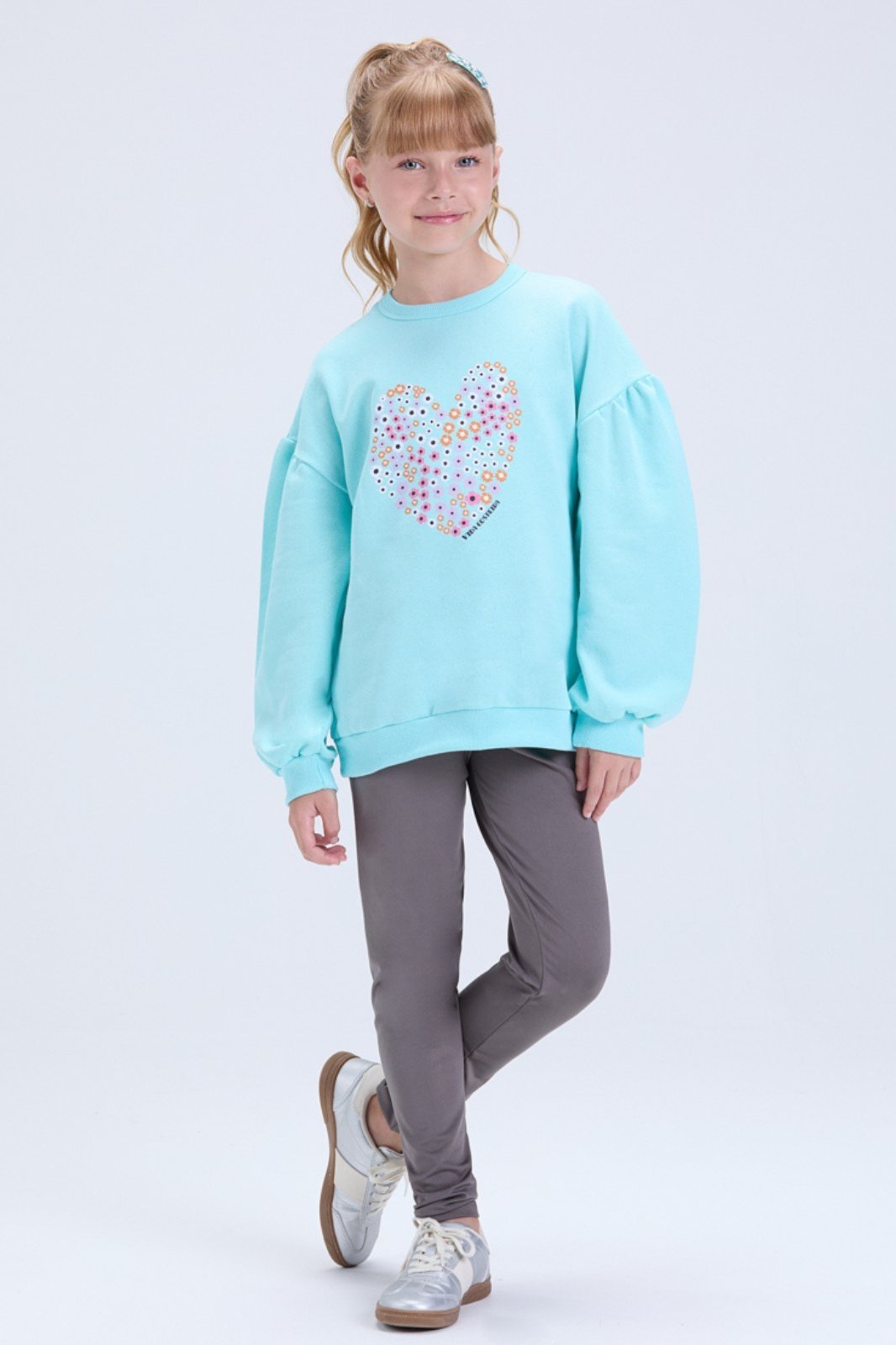 Infantil - Conjunto de Inverno Feminino Moletom com Manga Bufante e Coração
