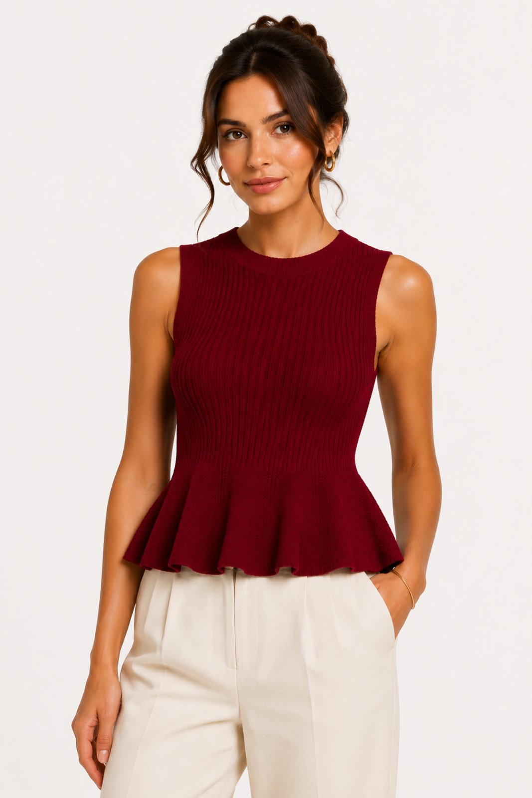 Blusa Tricôt D Bell Outlet Fashion Peplum Bordô