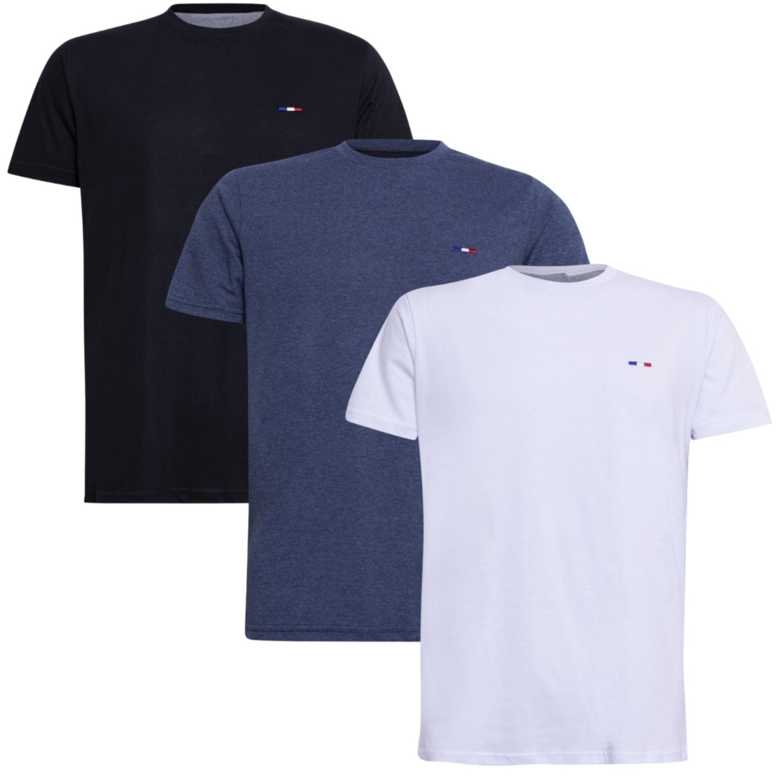 Kit 3 Peças Camisetas Básicas Masculina FMF em Algodão Premium no Estilo Tommy Bordado França Preto Branco M Mescl