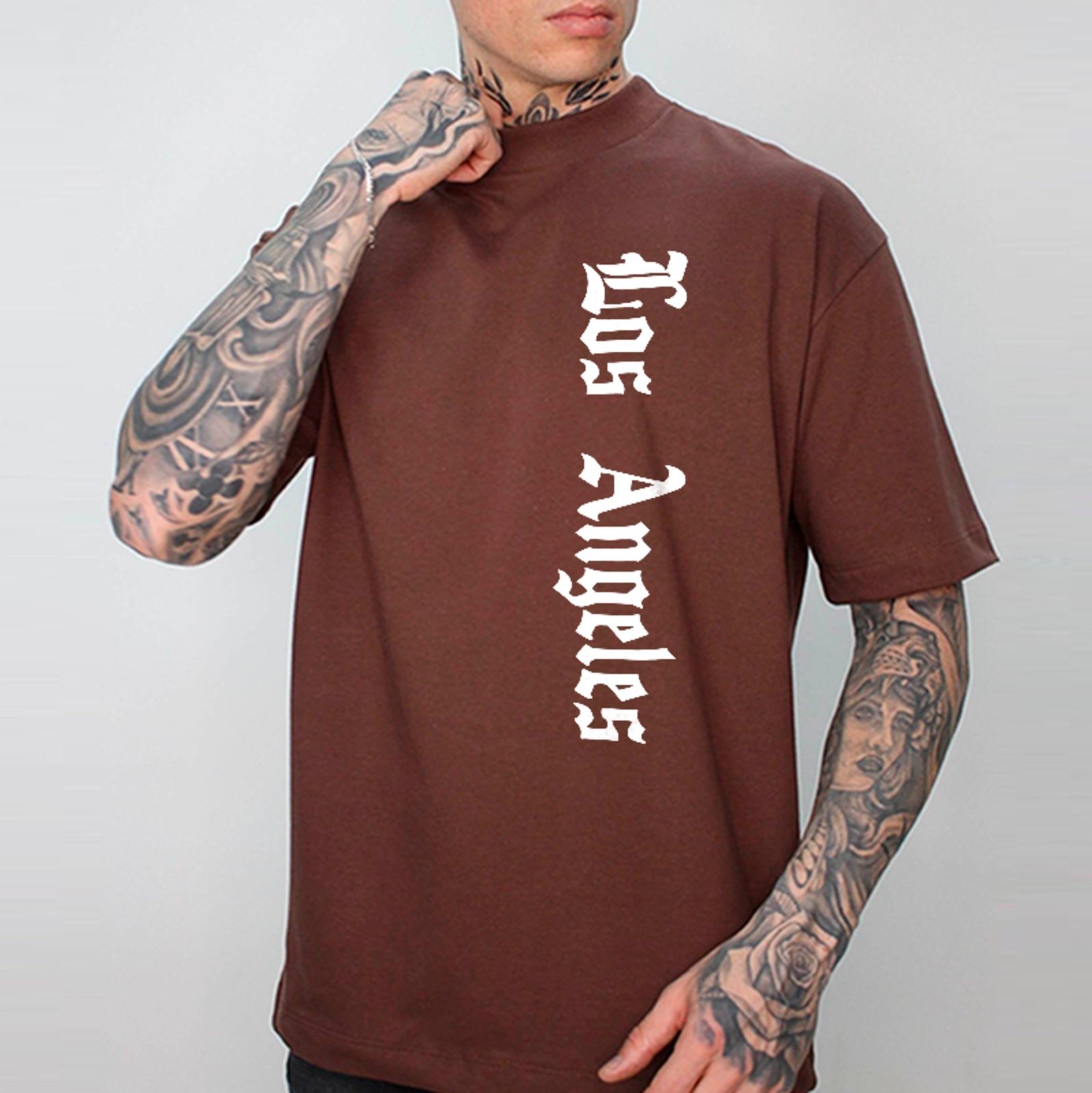 Camiseta Oversized Los Angeles Estilo Urbano Street Unissex Marrom