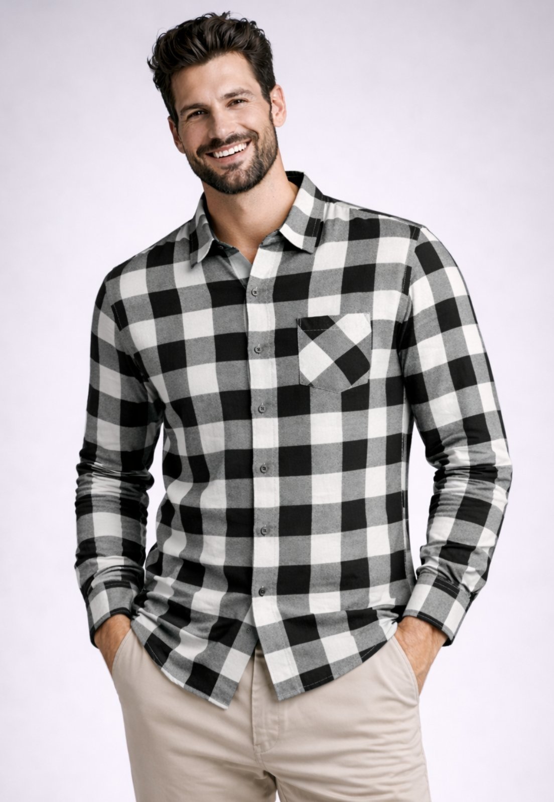 Camisa Xadrez Masculina Manga Longa Daze Modas Branco