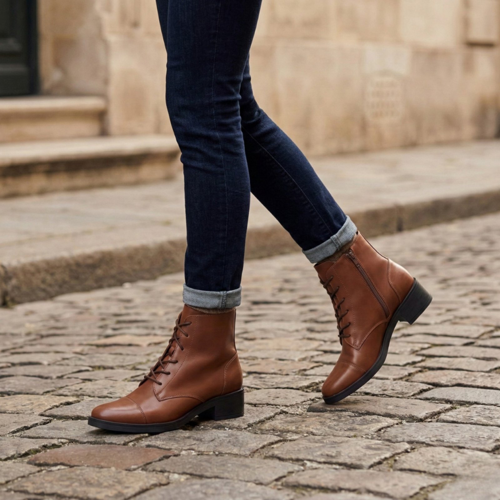 Vista 2 Bota Feminina Cano Curto Em Couro Casual Amarração Moda Maria Paula Cacau marrom MARIA PAULA marrom