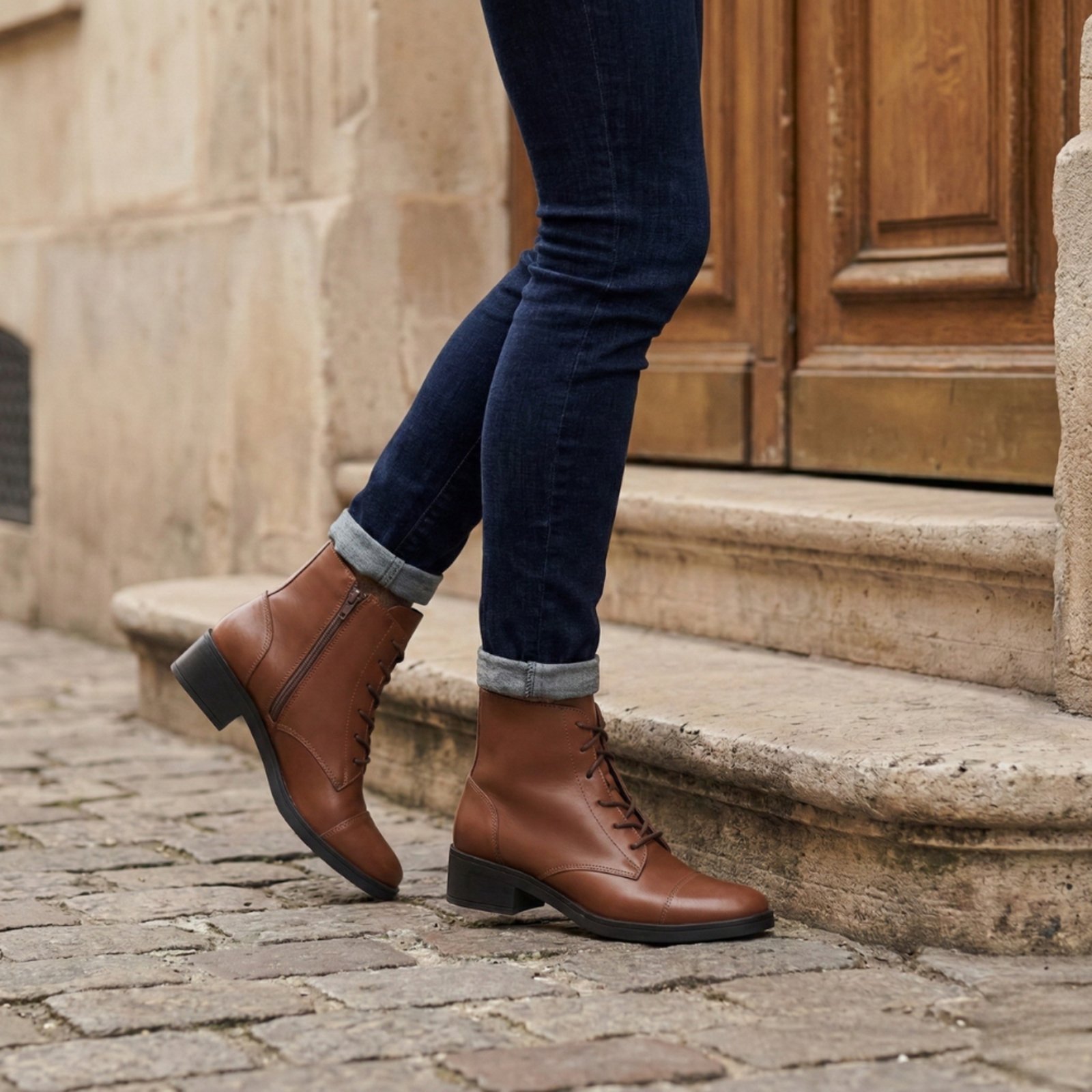 Vista 3 Bota Feminina Cano Curto Em Couro Casual Amarração Moda Maria Paula Cacau marrom MARIA PAULA marrom