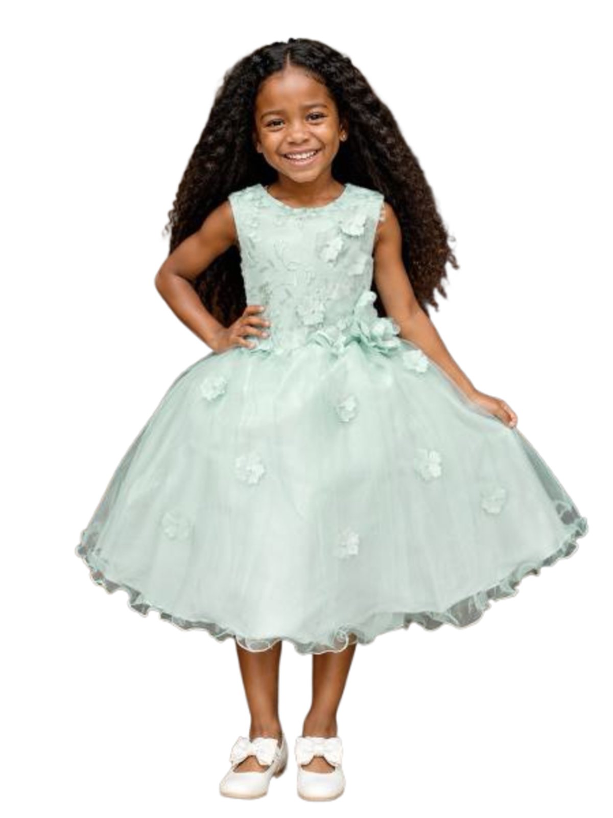 Infantil - Vestido Menina Juvenil Festa Verde Claro Formatura Casamento Dama Florista Daminha Aniversário Luxo Flores Renda Rodado Social Juvenil