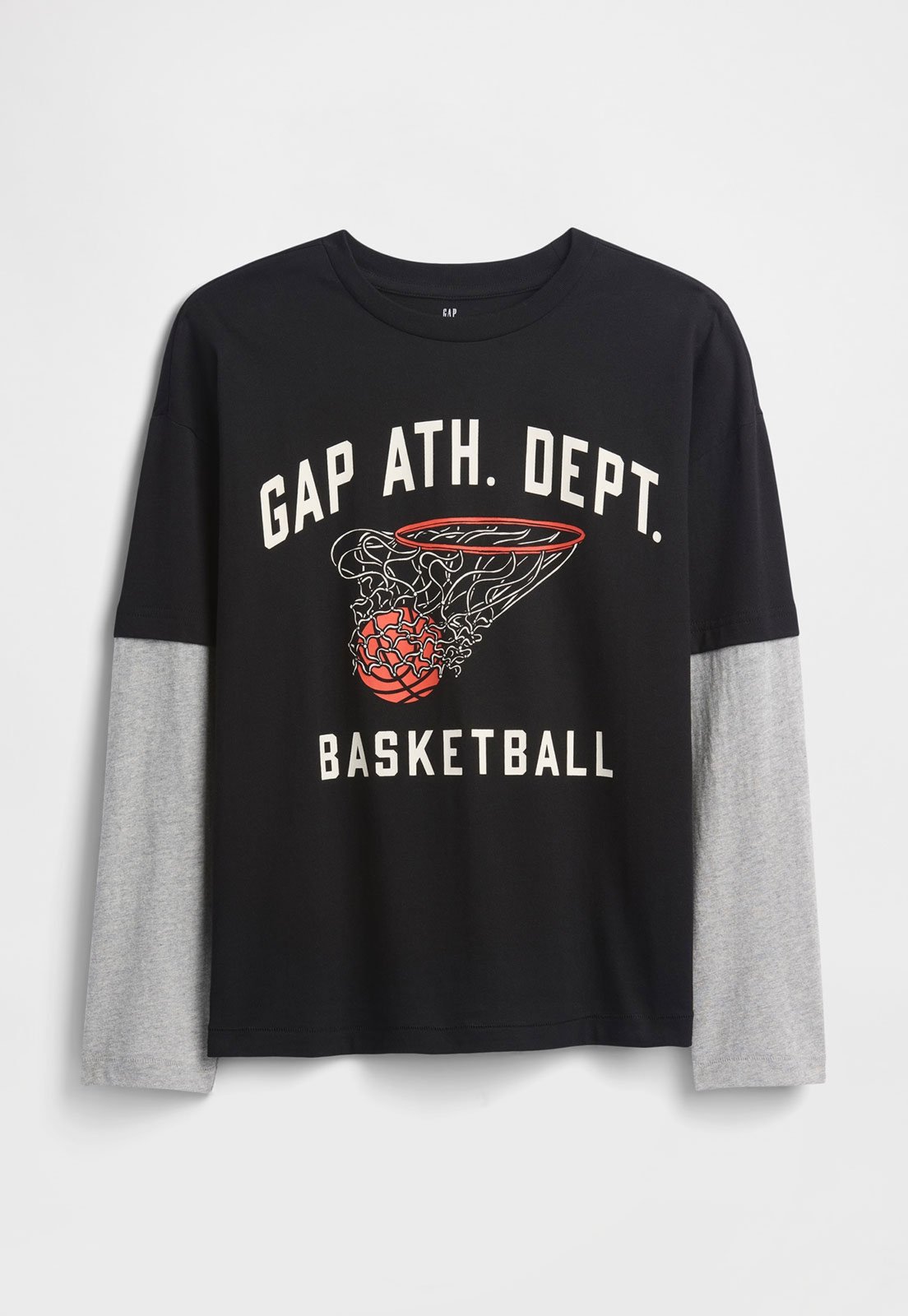 Vista 2 Infantil - Camiseta GAP Manga Longa Estampa Basquete Preta preto GAP preto