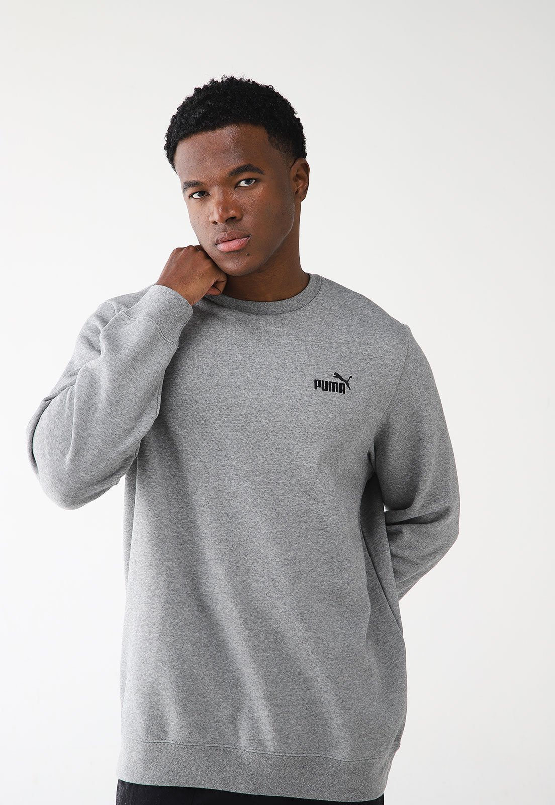 Blusa de Moletom Flanelada Fechada Puma Small Logo Crew Cinza
