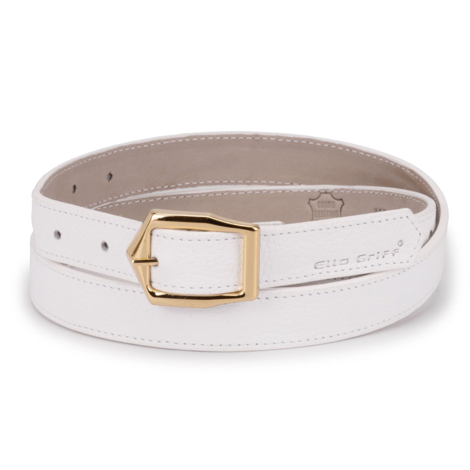 Cinto Feminino Couro Legítimo Branco Fino Casual Slim Branco Ello Griff