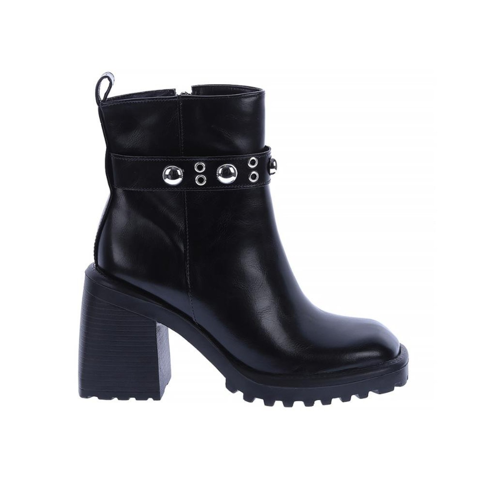 Judy - Bota Feminina Tratorada Preta Salto Alto com Fivela Metal Preto