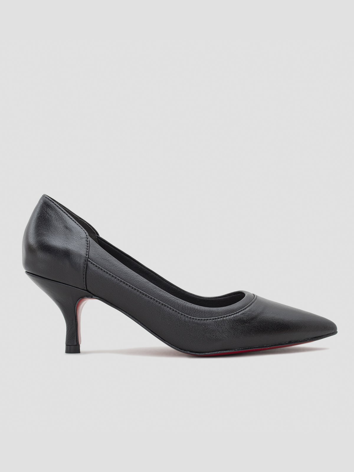 Scarpin Salto Fino 5cm Sola Vermelha Couro Dobra Preto CBK