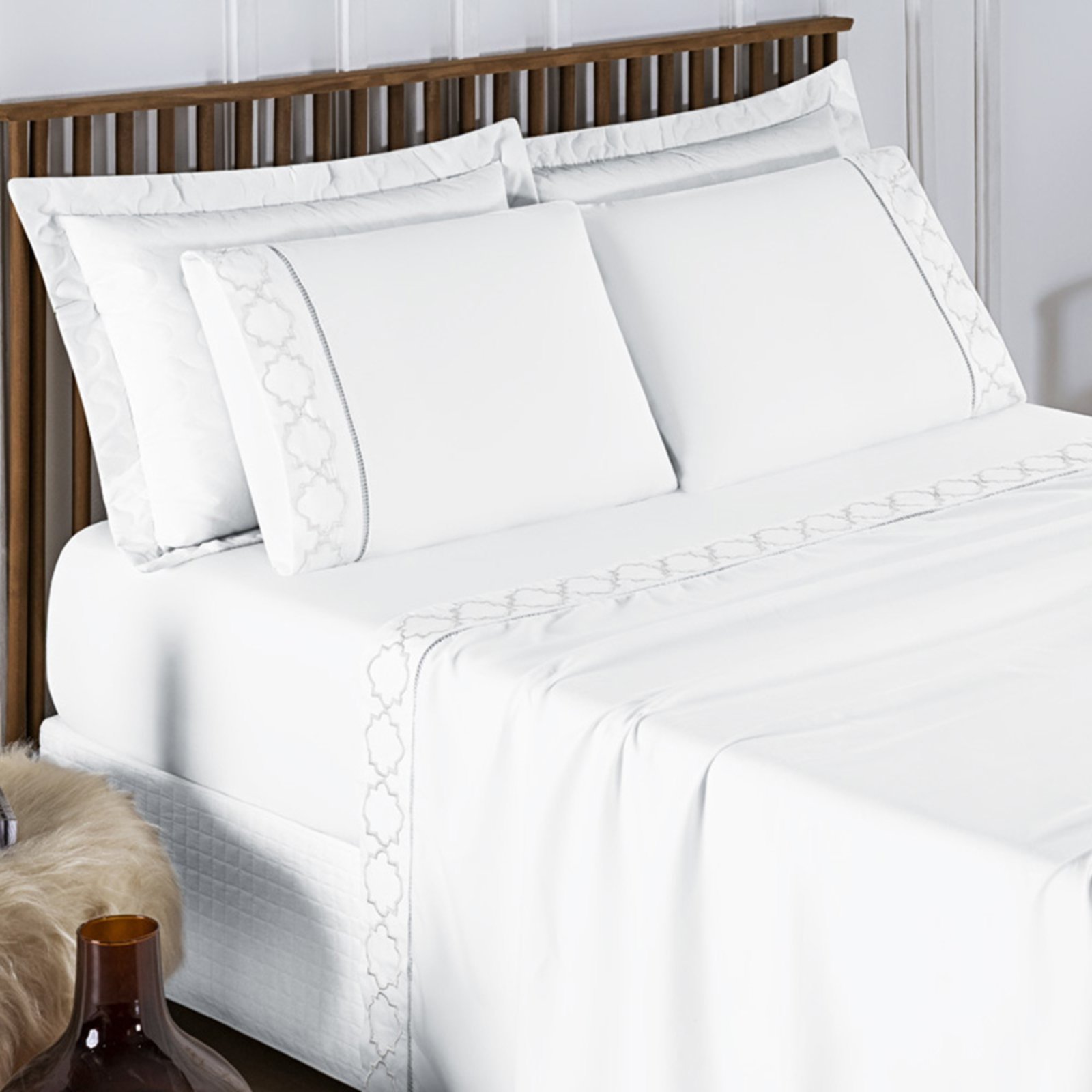 Jogo Cama Lençol Casa Scarpa Santoro Queen Micropercal 300 Fios 4 Peças - Branco