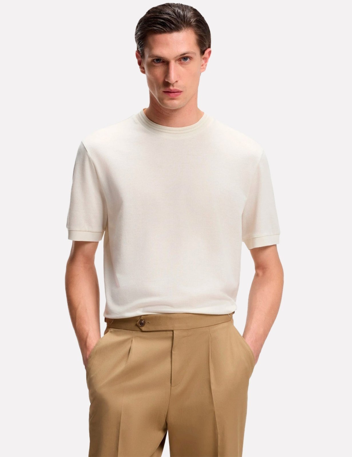 Camiseta Hugo Boss Masculina Regular Mercerised H-Thompson 70 Creme