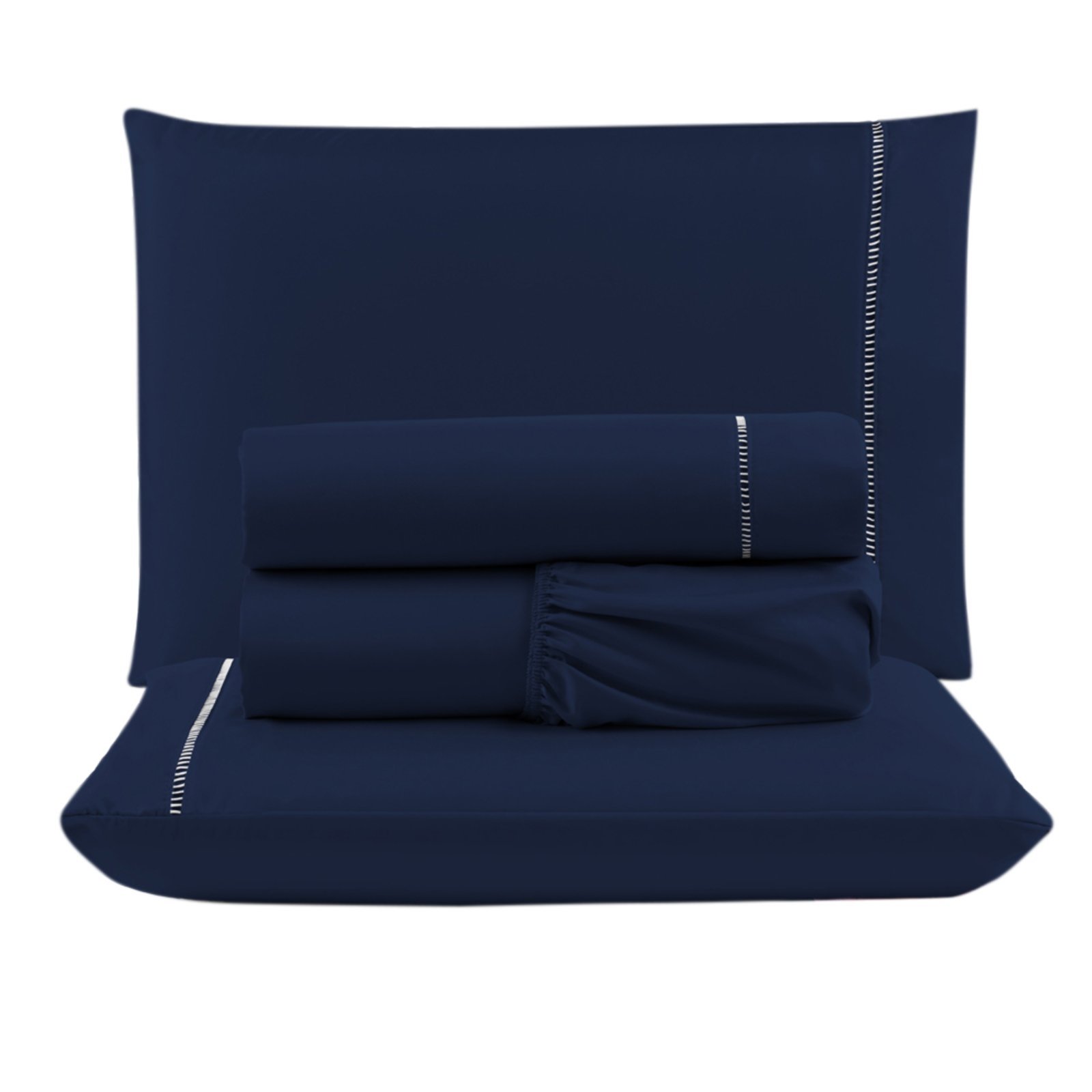 Jogo Cama Lençol Casa Scarpa Unique King Micro Percal 400 Fios Ponto Palito 4 Peças - Azul Marinho