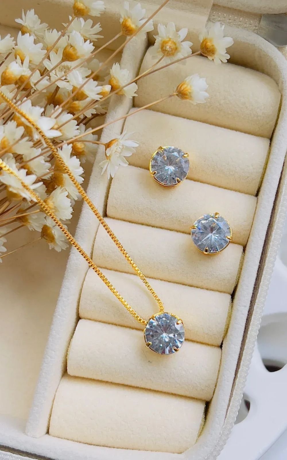 Conjunto Folheado a Ouro Zircônia Cristal – Branco – mellow brazil