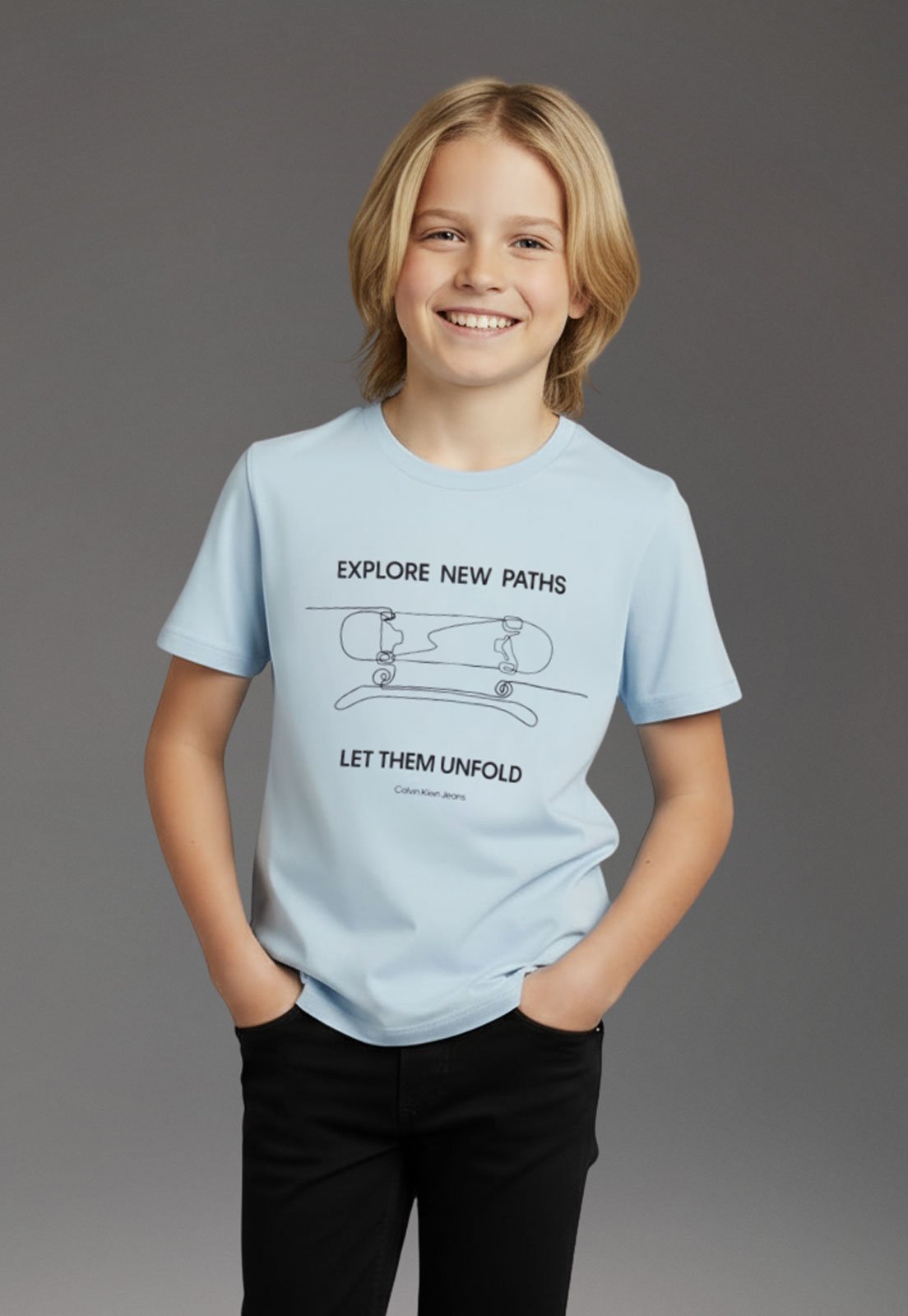 Infantil - Camiseta Calvin Klein Estampa Frontal Azul