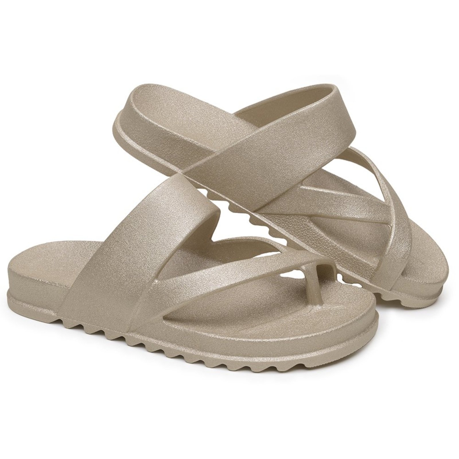 Chinela Feminina Flat Veritimo Papete Casual Moderna Elegante Rasteira Metalizada Dourado