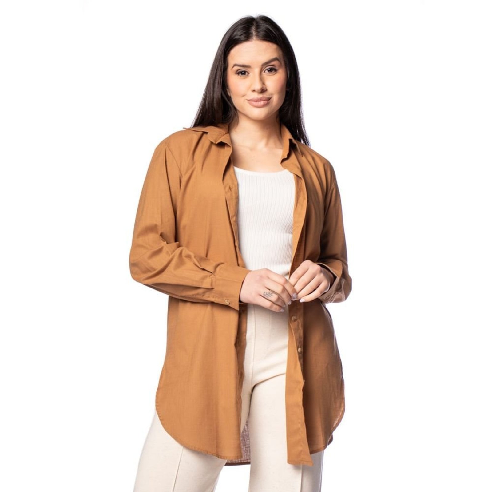 Camisa Chemise Feminina Milani Paty Algodão Marrom