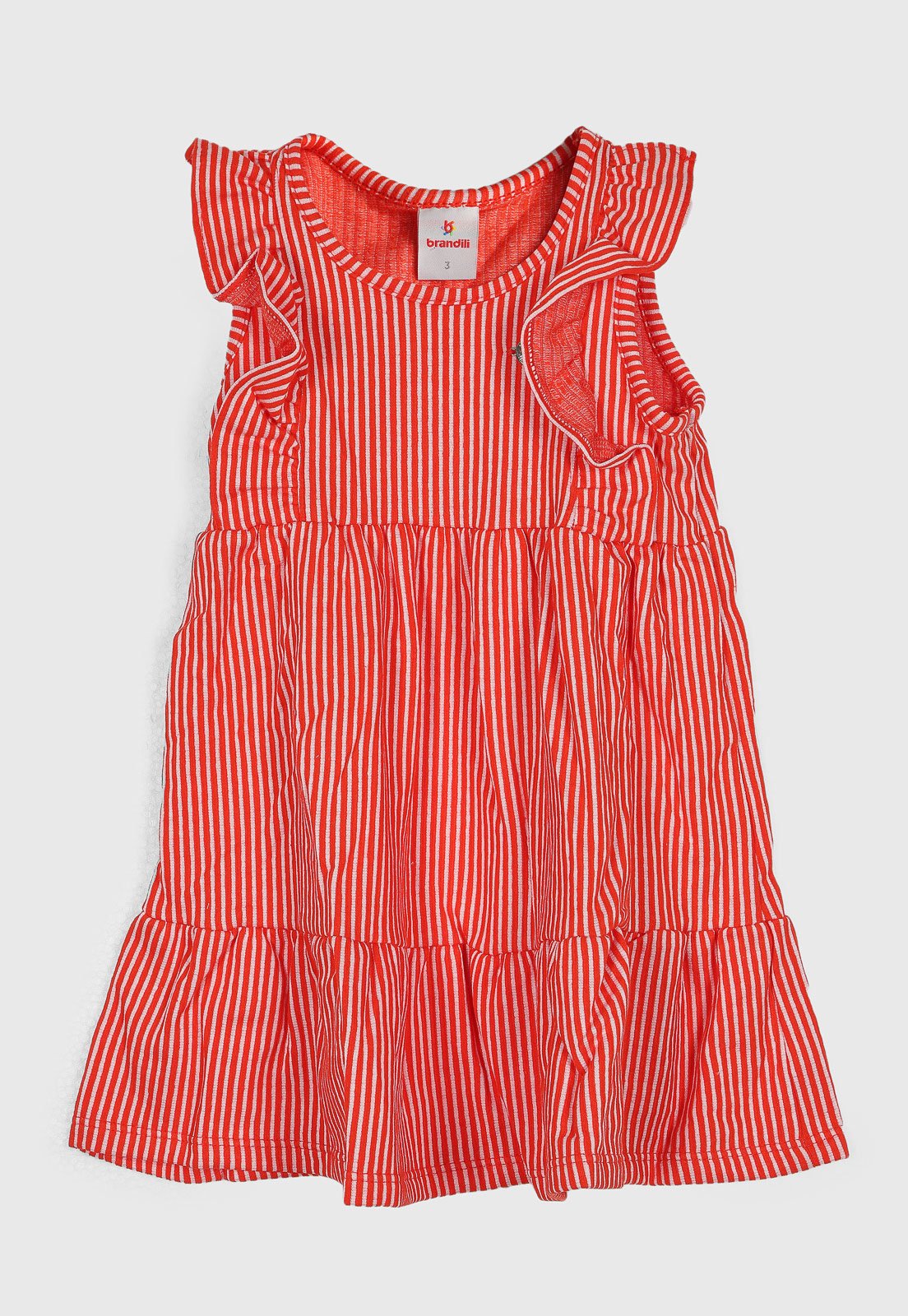Vestido Brandili Listrado Babados Vermelho