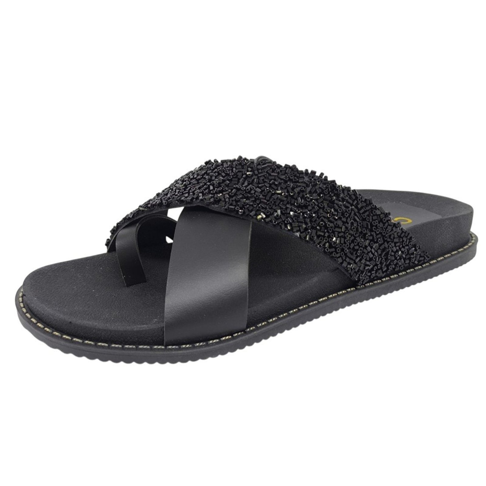 Chinelo Feminino Tiras Cruzadas Aplicações Brilho Flat Cacci