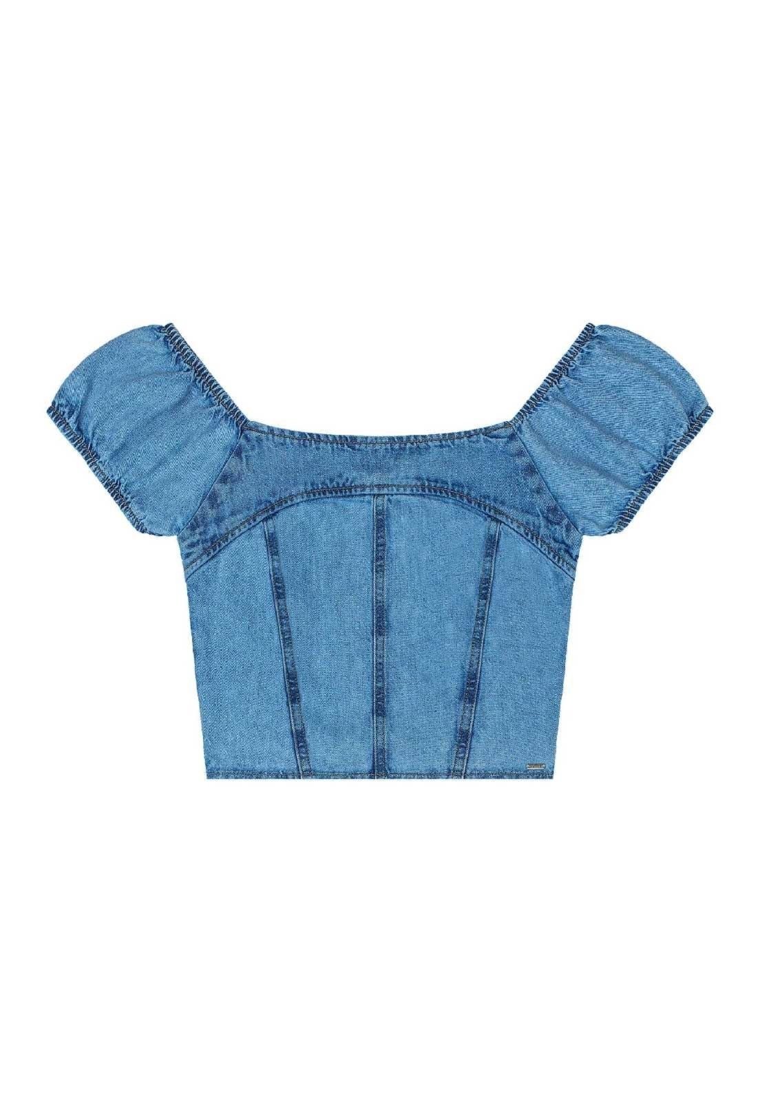 Vista 3 Infantil - Blusa Cropped Jeans Juvenil Gloss azul Gloss azul
