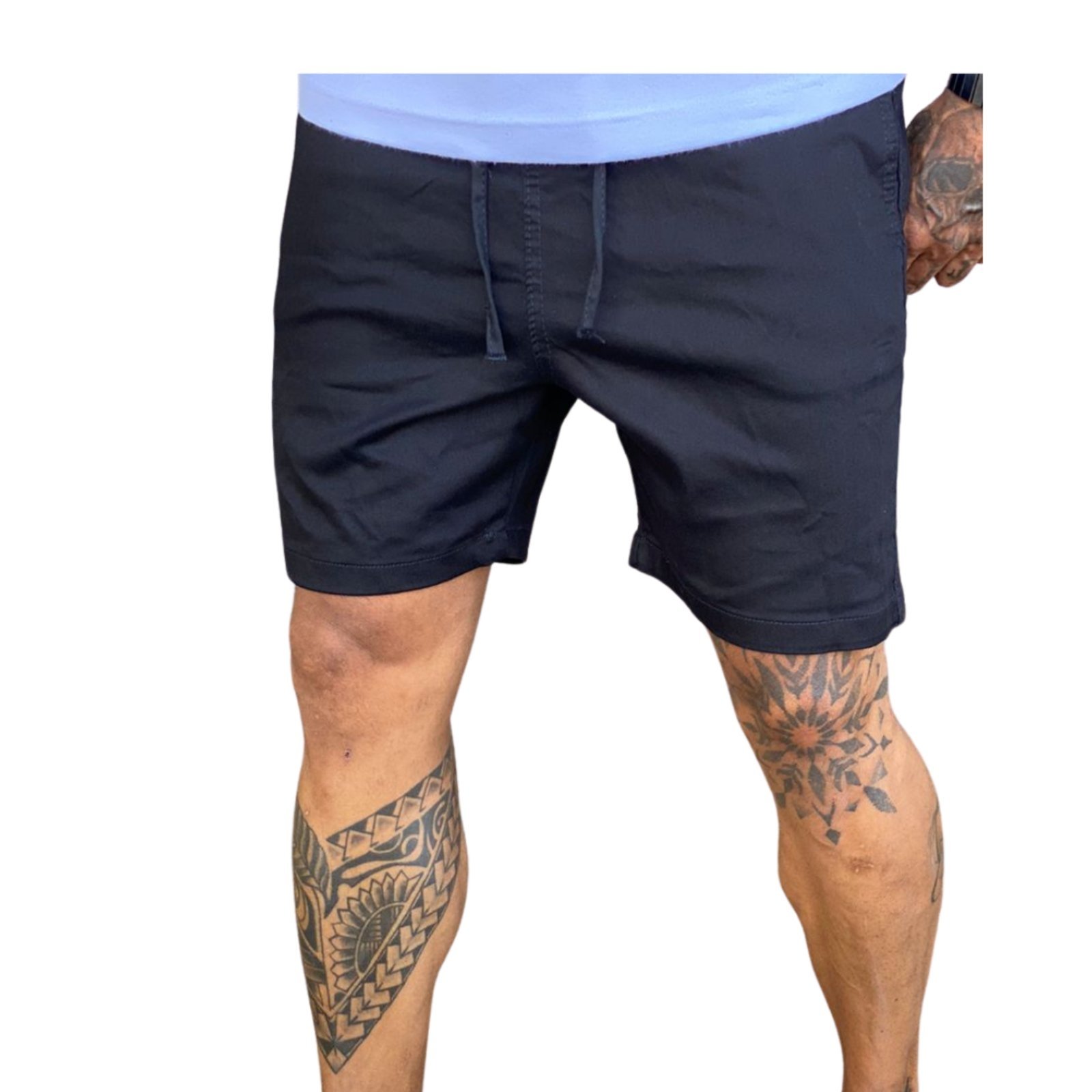 Bermuda Preta Com Elastico Na Cintura Masculina Alleppo Jeans Austin