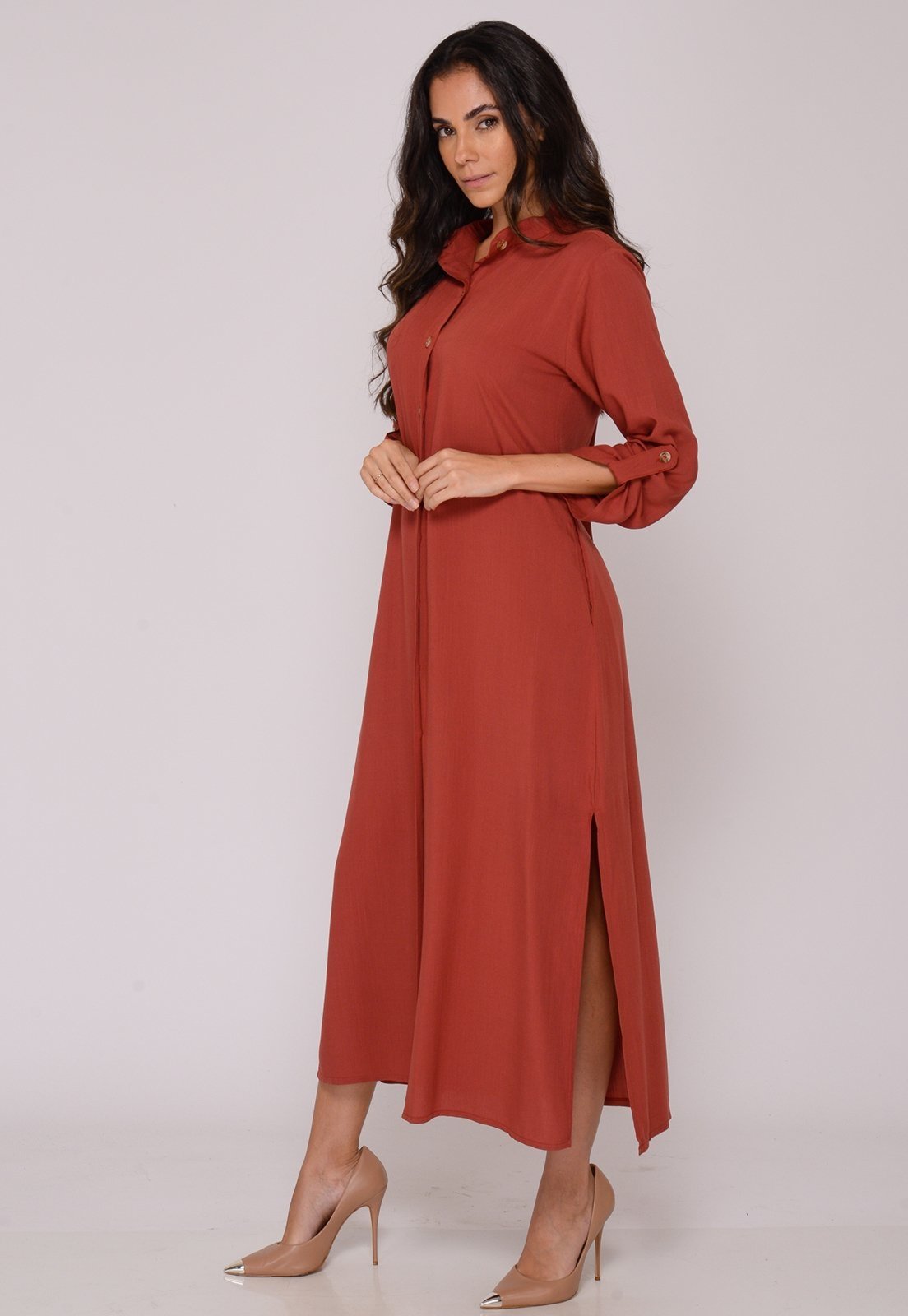 Vista 3 Vestido Chemise Botões M/L B’Bonnie Valentina Terra B'Bonnie vermelho B'Bonnie vermelho