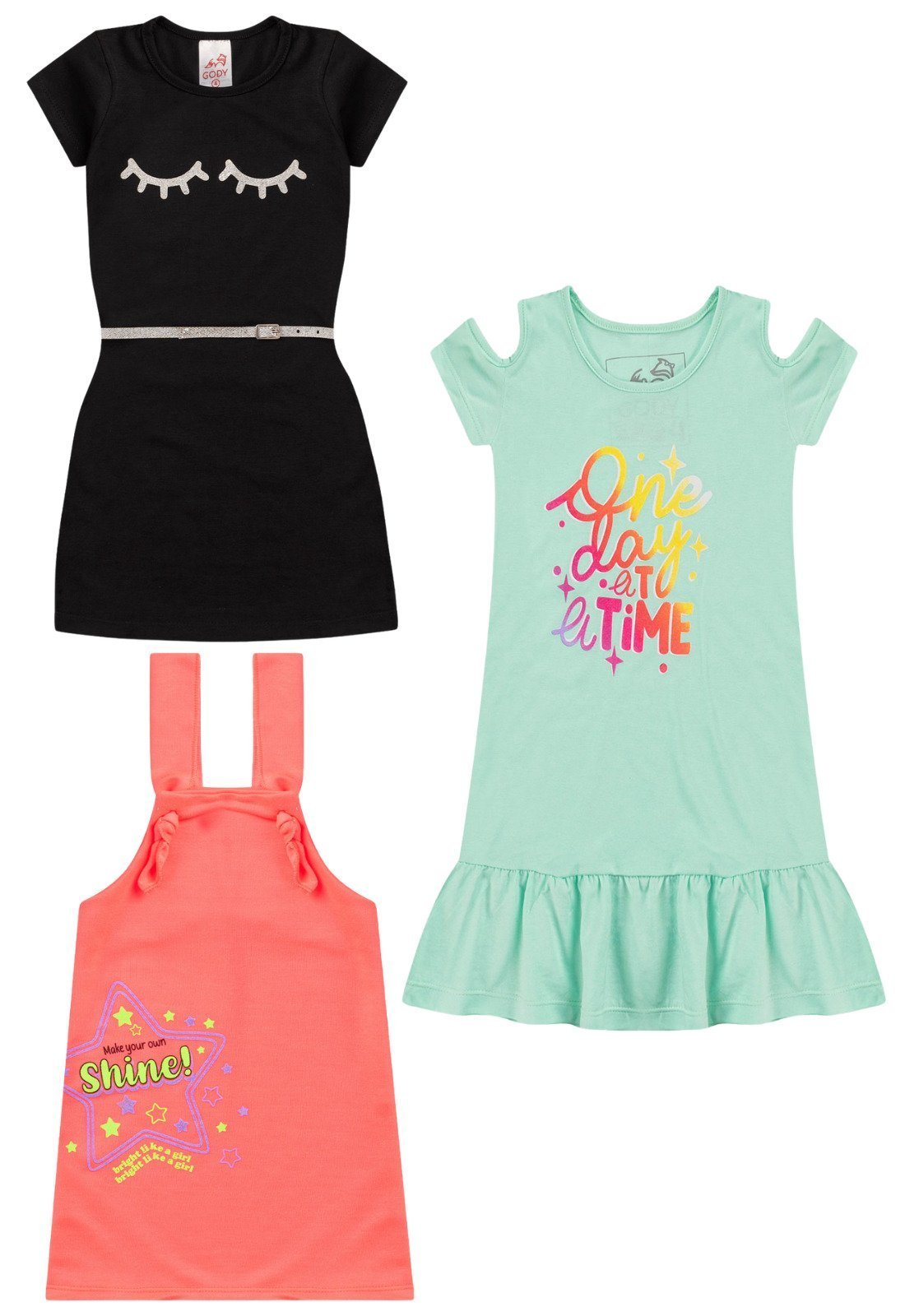 Vista 3 Infantil - Kit 3 vestidos verão menina SORTIDOS - Babei Babei no Look unico Babei no Look unico