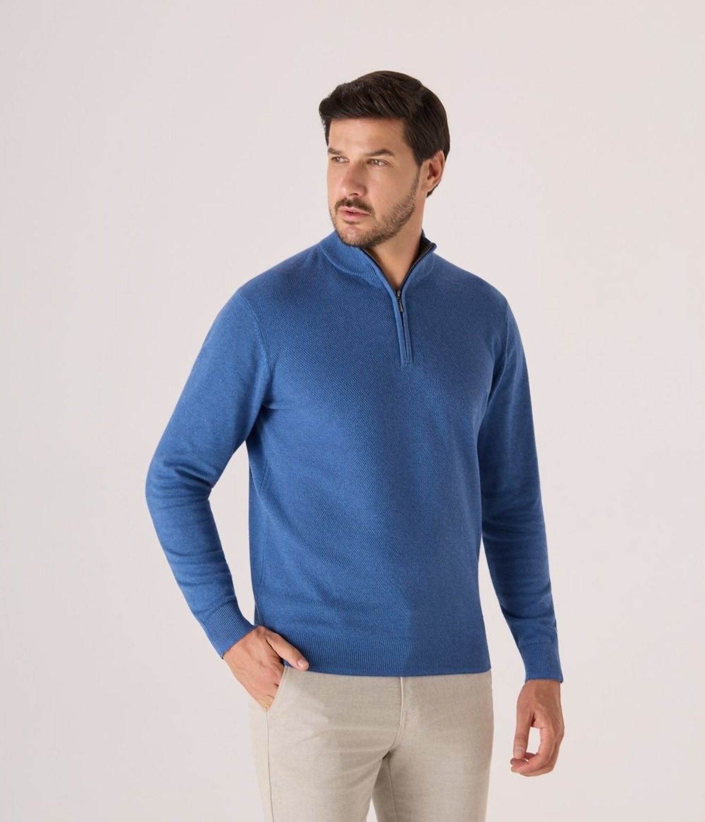 Pullover Makenji Gola Alta Ziper Painel Frente Masculino Azul Indigo