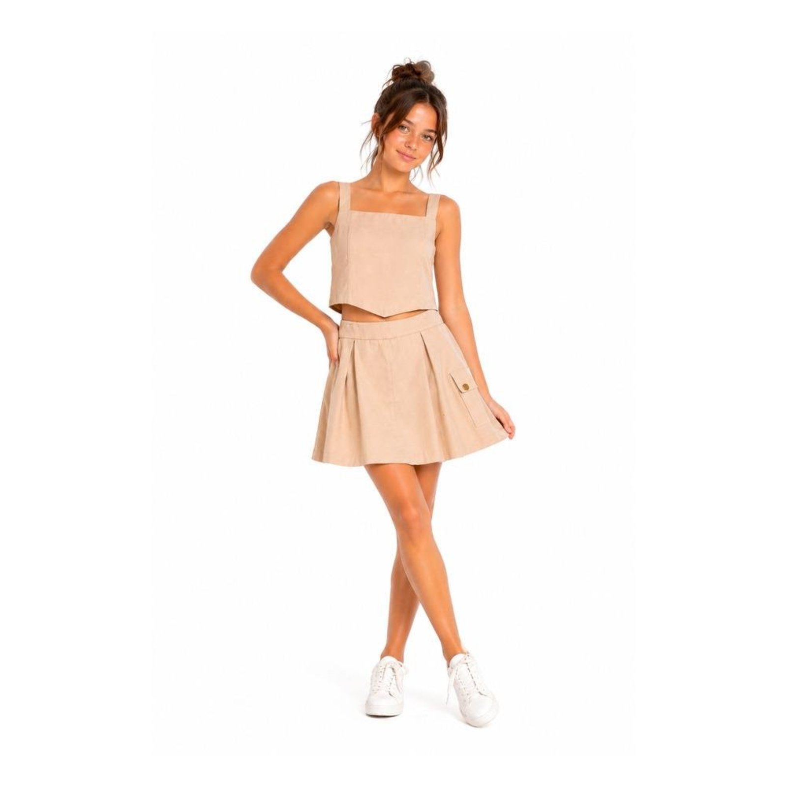 Infantil - Conjunto Feminino Cropped Saia Pregueada VIGAT Bege 10 Bege