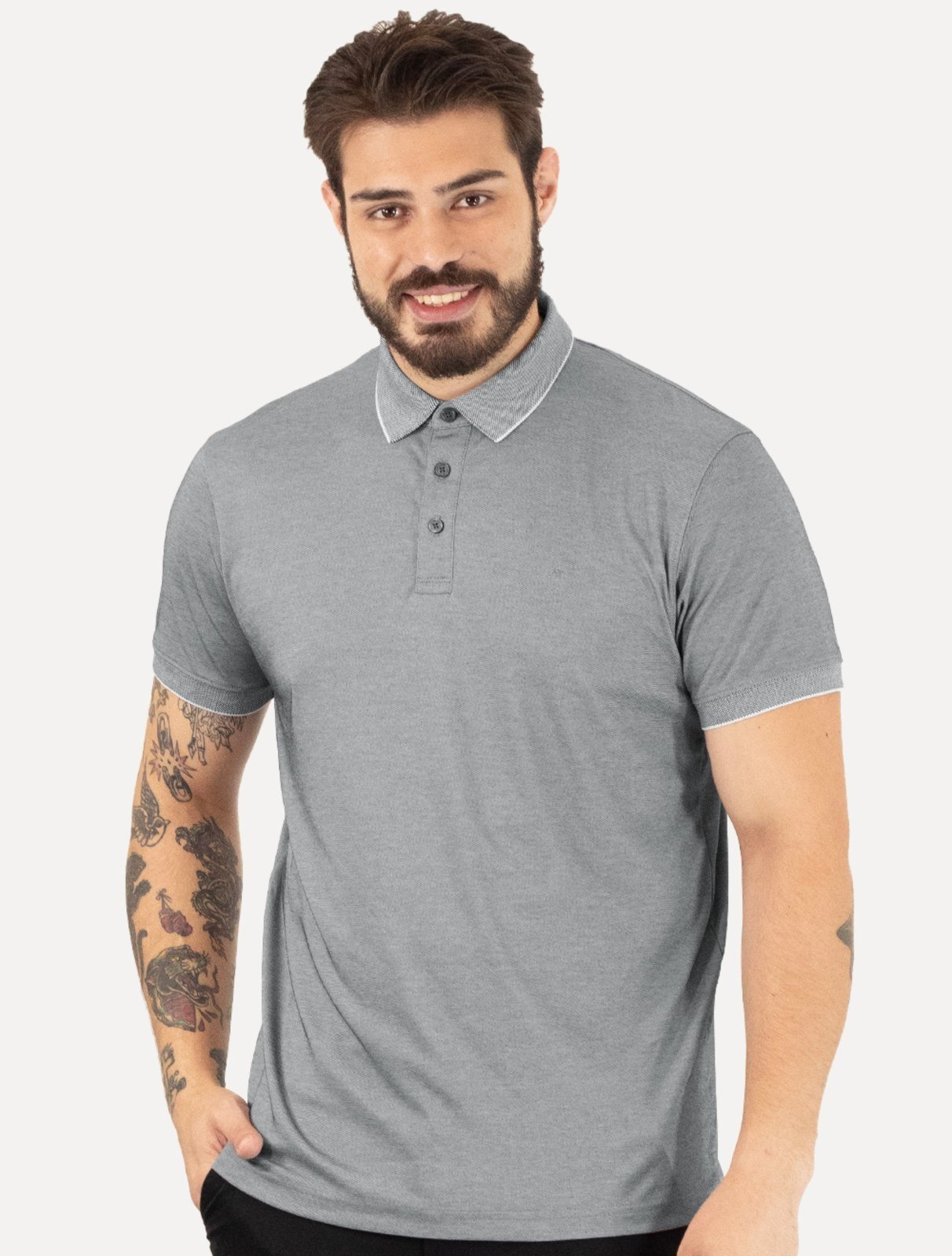 Polo Aramis Masculina Interlock Pima Maquinetada Azul Marinho