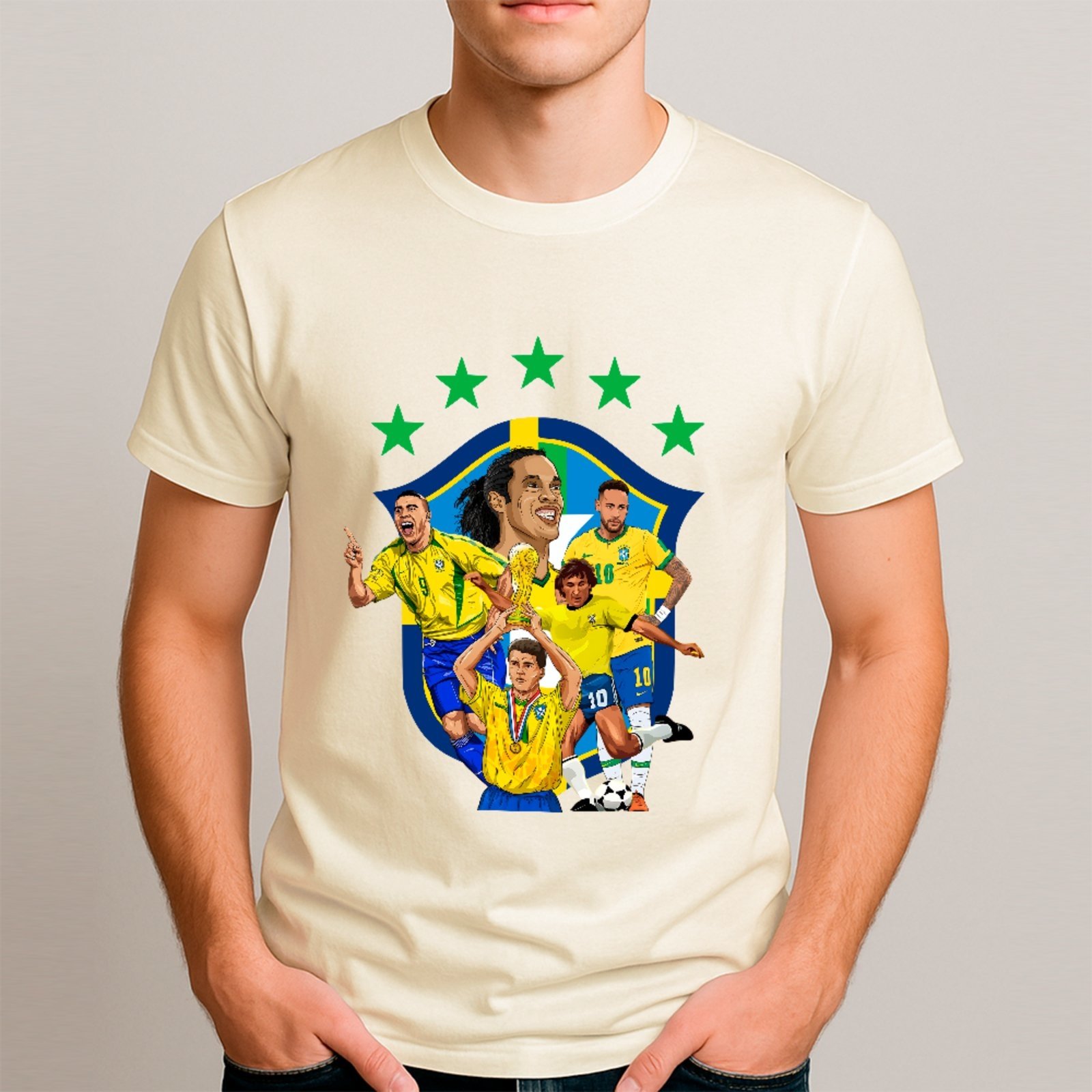 Camiseta Ousy Básica Lendas Da Seleção Brasil Futebol Torcedor Unissex Off White