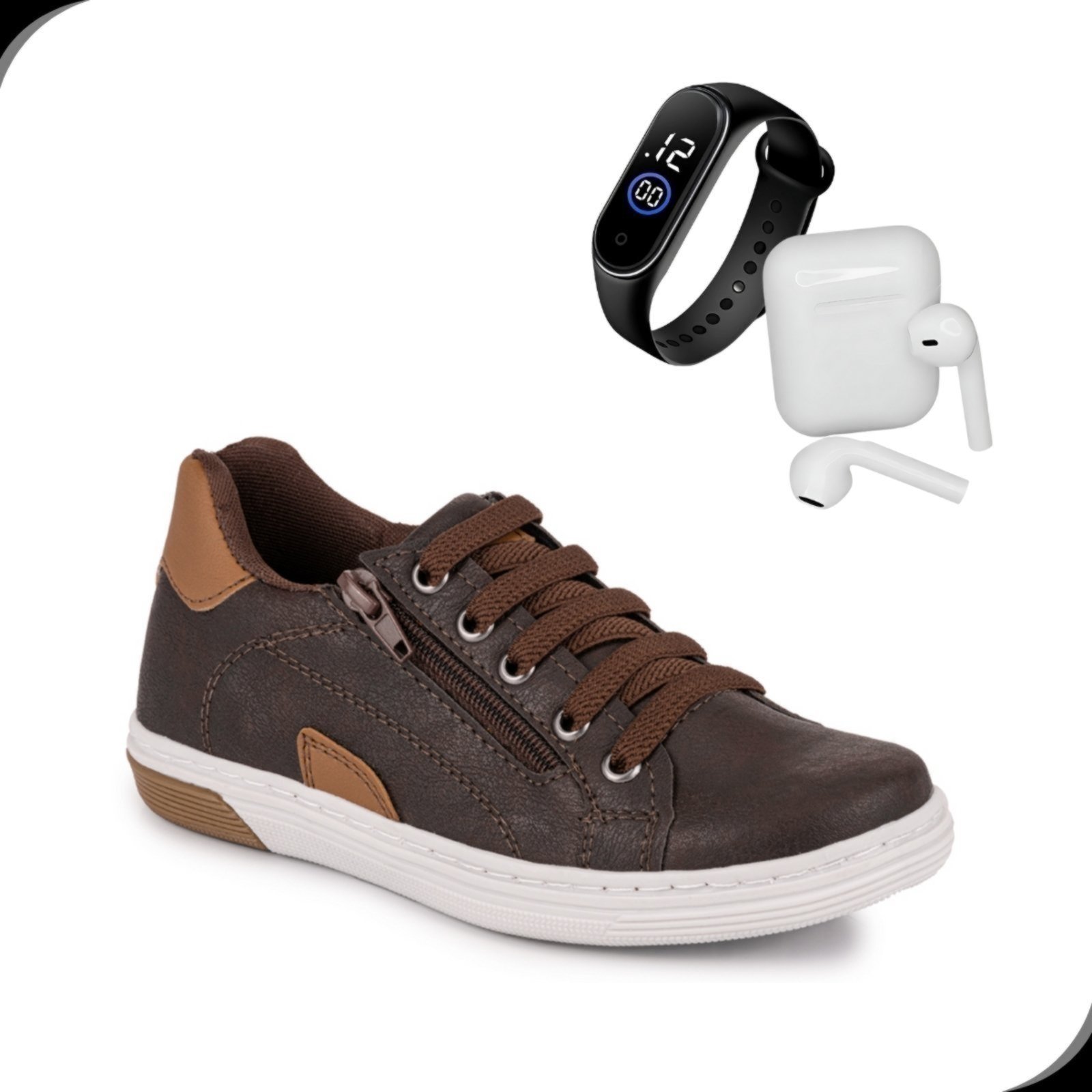 Infantil – Kit Sapatenis Social Masculino Rovetto Com Relógio Digital e Fone sem Fio