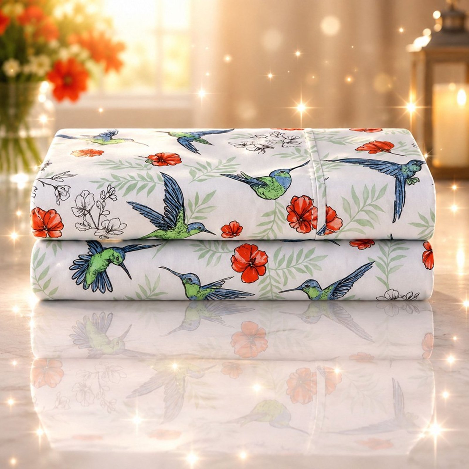 Lençol Malha Grossa Fio Penteado 100% Algodão King sem Elástico - Beija Flor