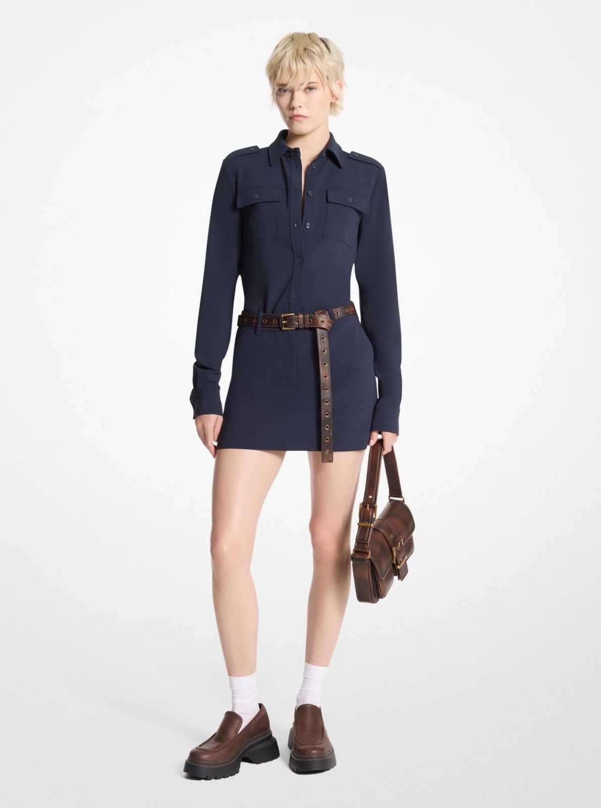 Vista 2 Camisa Army De Crepe Mf4400cenx419 Michael Kors azul marinho Michael Kors azul marinho
