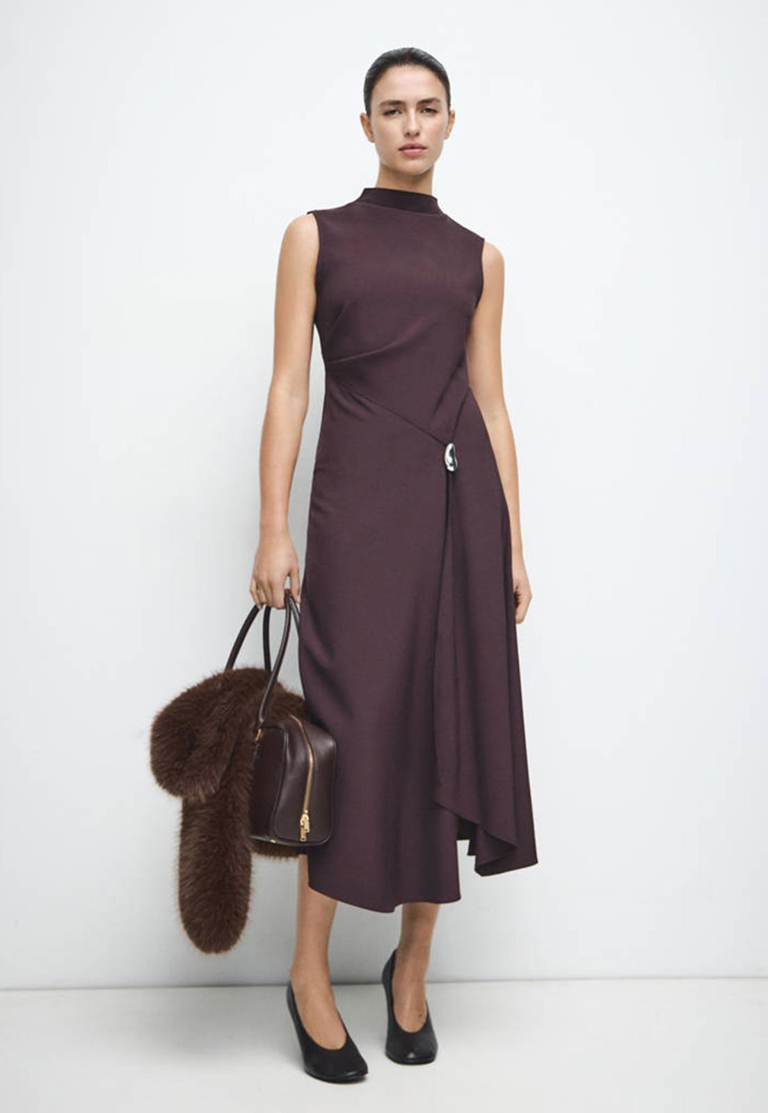 Vestido Manga Elea Midi Gola Alta Roxo