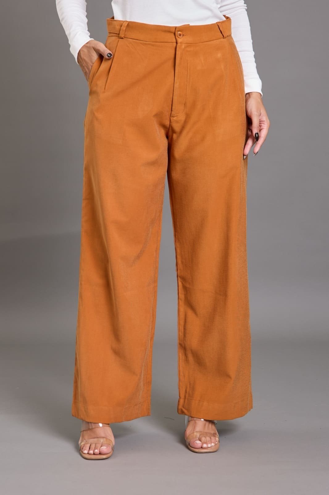 Calça Malha Feminina Pantalona Em Viscose Lemier Collection Caramelo
