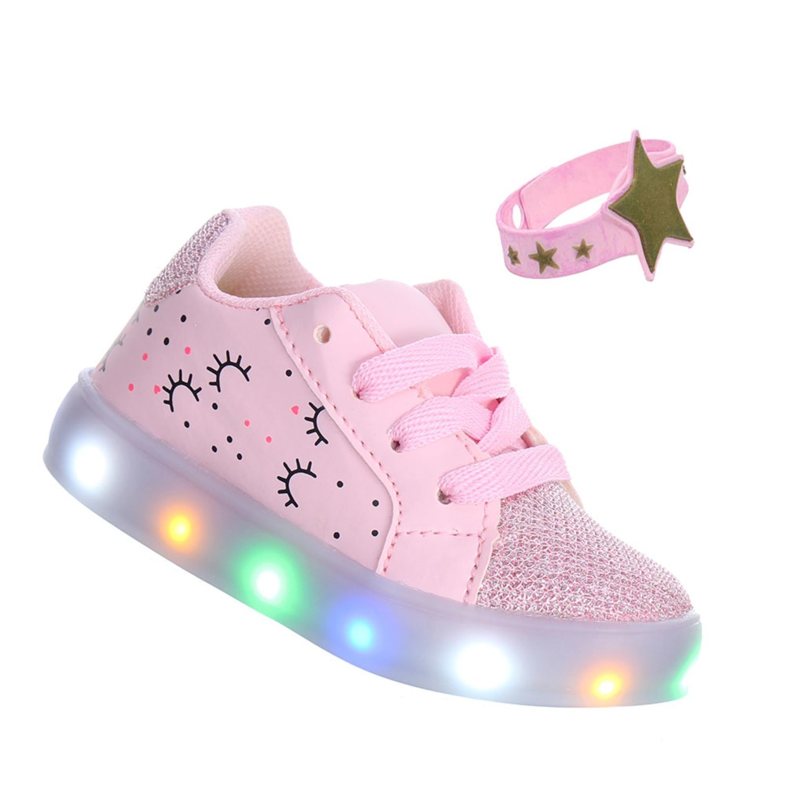 Infantil - Tenis Star Com Luzinha de Led que Pisca Brilha Acende Com Pulseira de