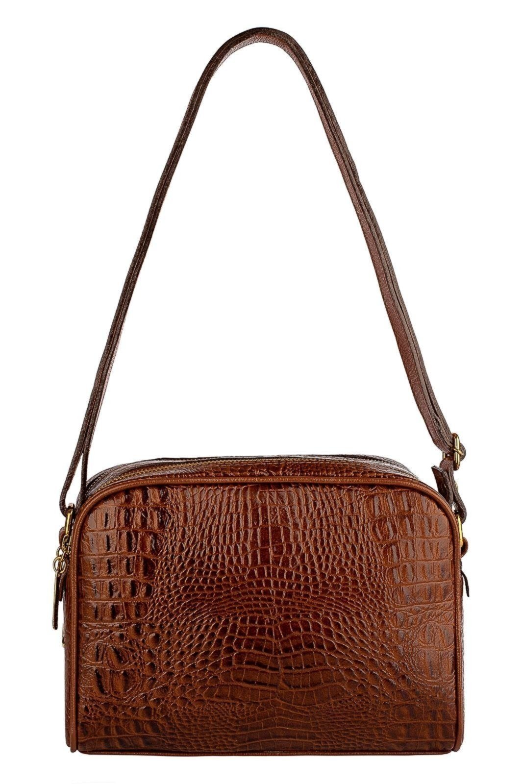 Bolsa quadrada de couro croco Daiana Marrom